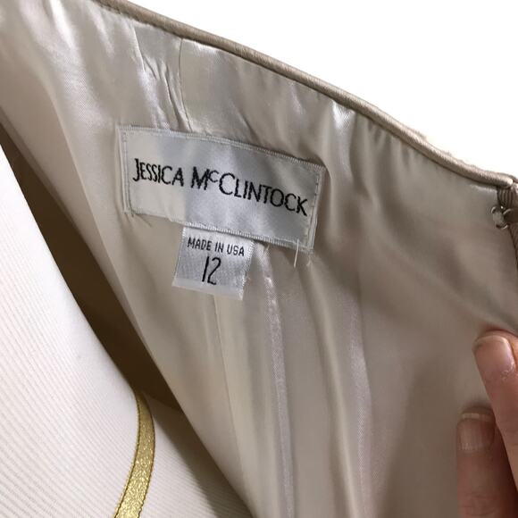 Jessica McClintock Gown Women 12 Cream Embroidered Floral Formal Dress Strapless - Picture 2 of 13